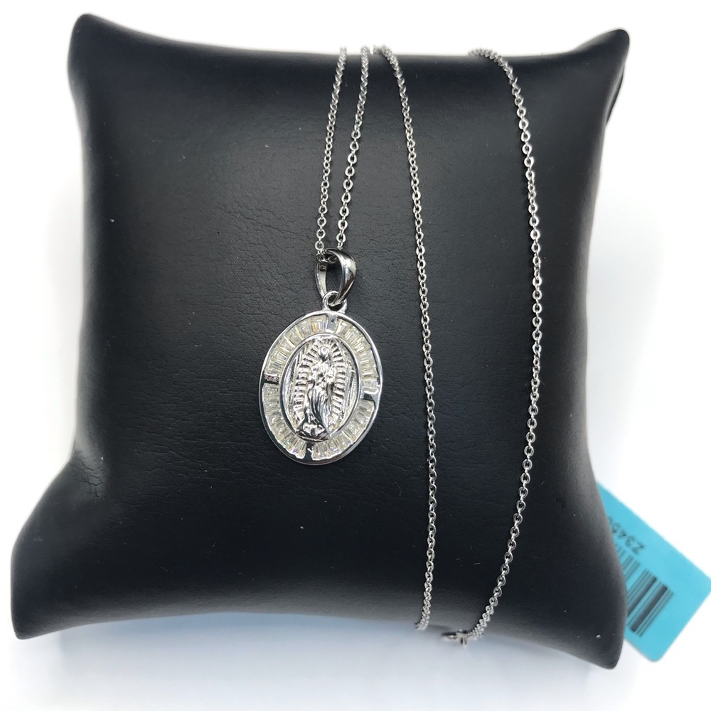 925 Sterling Silver 0.66CT MOISSANITE Mother Mary Oval Pendant Necklace Size 18”